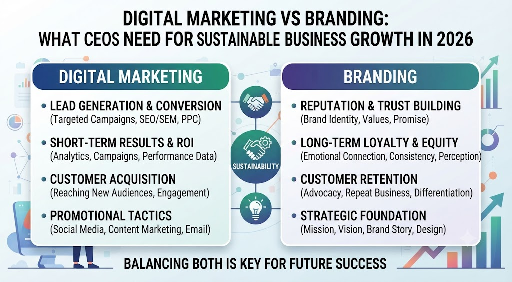 Digital Marketing vs Branding: What CEOs Need for Sustainable Business Growth in 2026